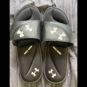 Under Armour Black Slides Size 13 Only worn in the house, like new!